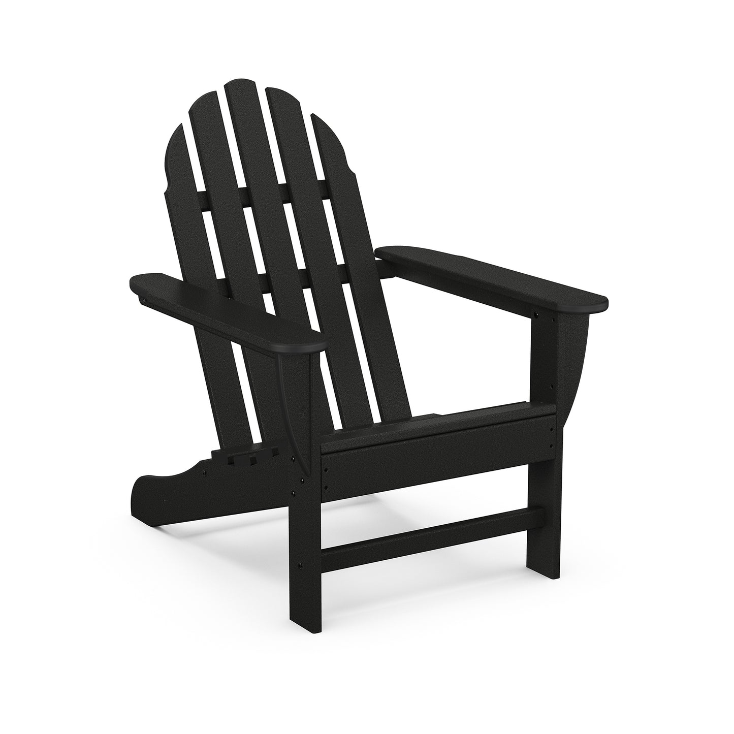 Black POLYWOOD Classic Adirondack Chair with slatted back and wide armrests.