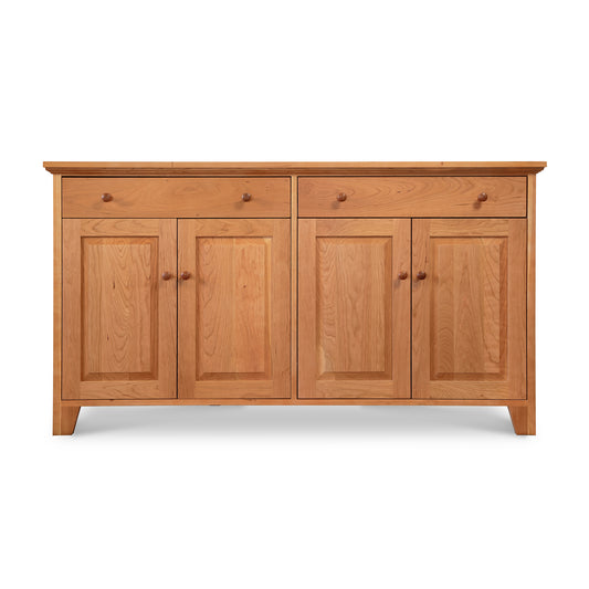 Classic Country Buffet by Lyndon Furniture, American-made wood sideboard featuring a light finish, dual drawers, and four cabinet doors with round handles.