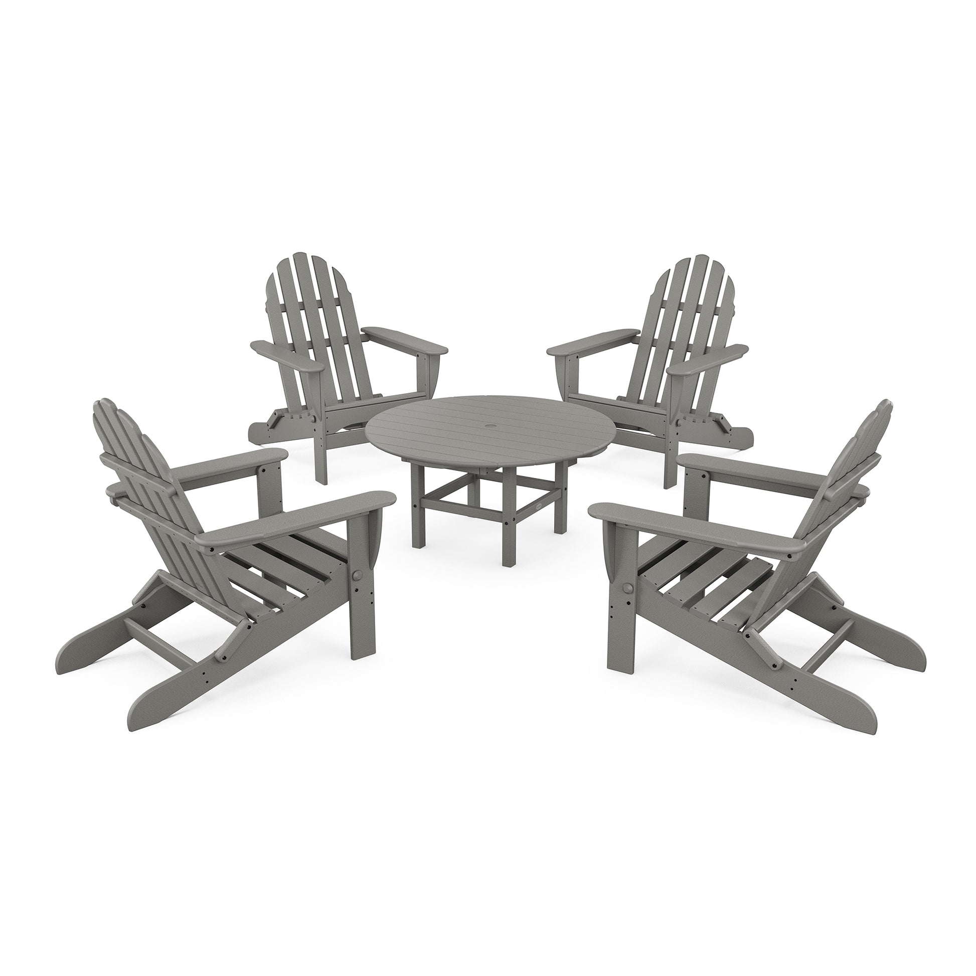 Classic Folding Adirondack 5-Piece Conversation Group by POLYWOOD showcased with minimal background distraction.