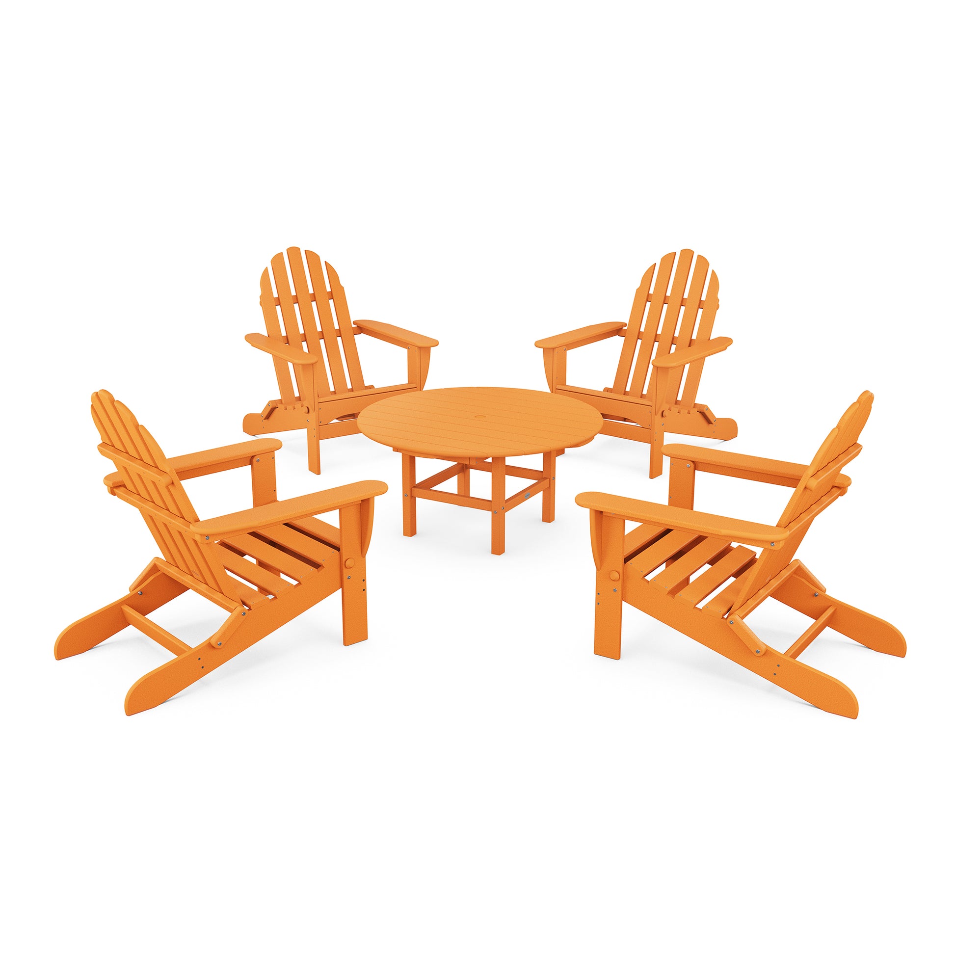 POLYWOOD Classic Folding Adirondack 5-Piece Conversation Group made from recycled lumber.