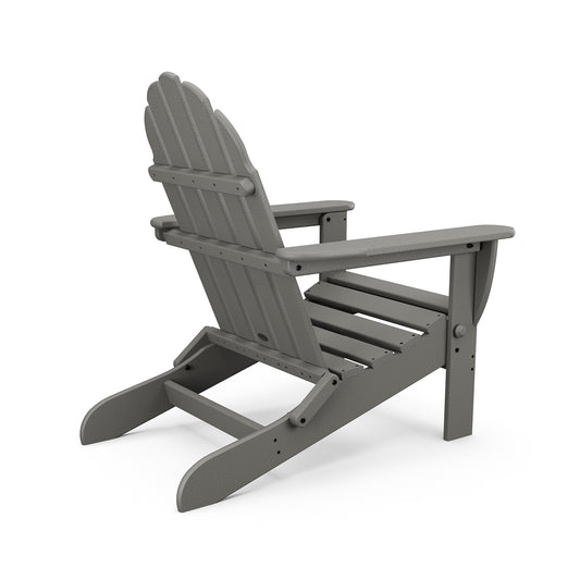 POLYWOOD Classic Folding Adirondack Chair in grey with a slatted design made of recycled plastic.