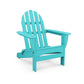 A bright turquoise POLYWOOD Classic Folding Adirondack Chair isolated on a white background, showcasing its slatted back and wide armrests.