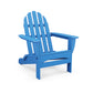 A bright blue POLYWOOD Classic Folding Adirondack chair isolated on a white background. The chair features a traditional slatted design with a high back and wide armrests.