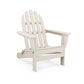 A beige POLYWOOD® Classic Folding Adirondack chair made of plastic, featuring a classic slatted back and seat design with wide armrests, set against a white background.