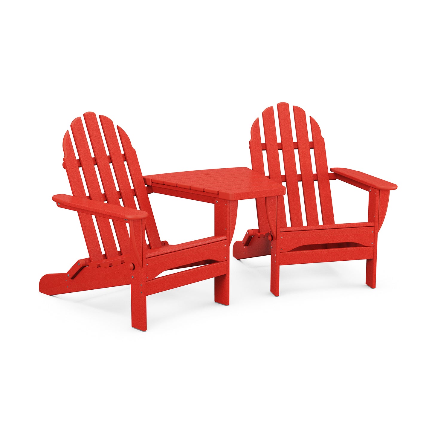 POLYWOOD Classic Folding Adirondacks with a Connecting Table, showcasing elegant and durable outdoor seating.