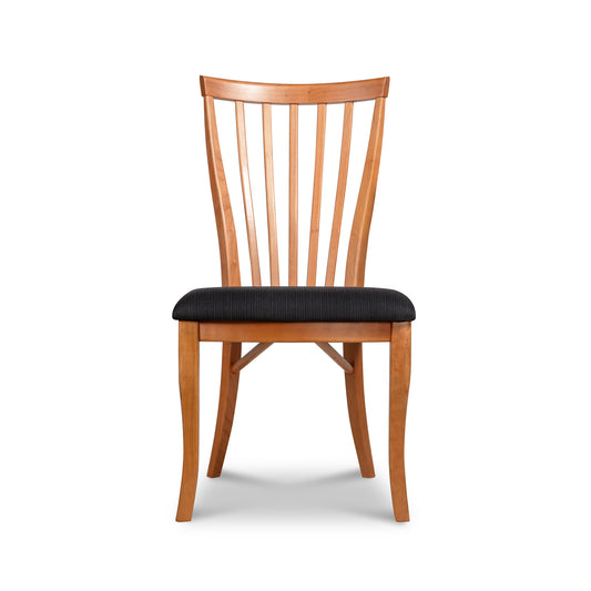 Classic Shaker Chair from Lyndon Furniture featuring vertical slats, a plush black cushioned seat, and elegantly curved legs.