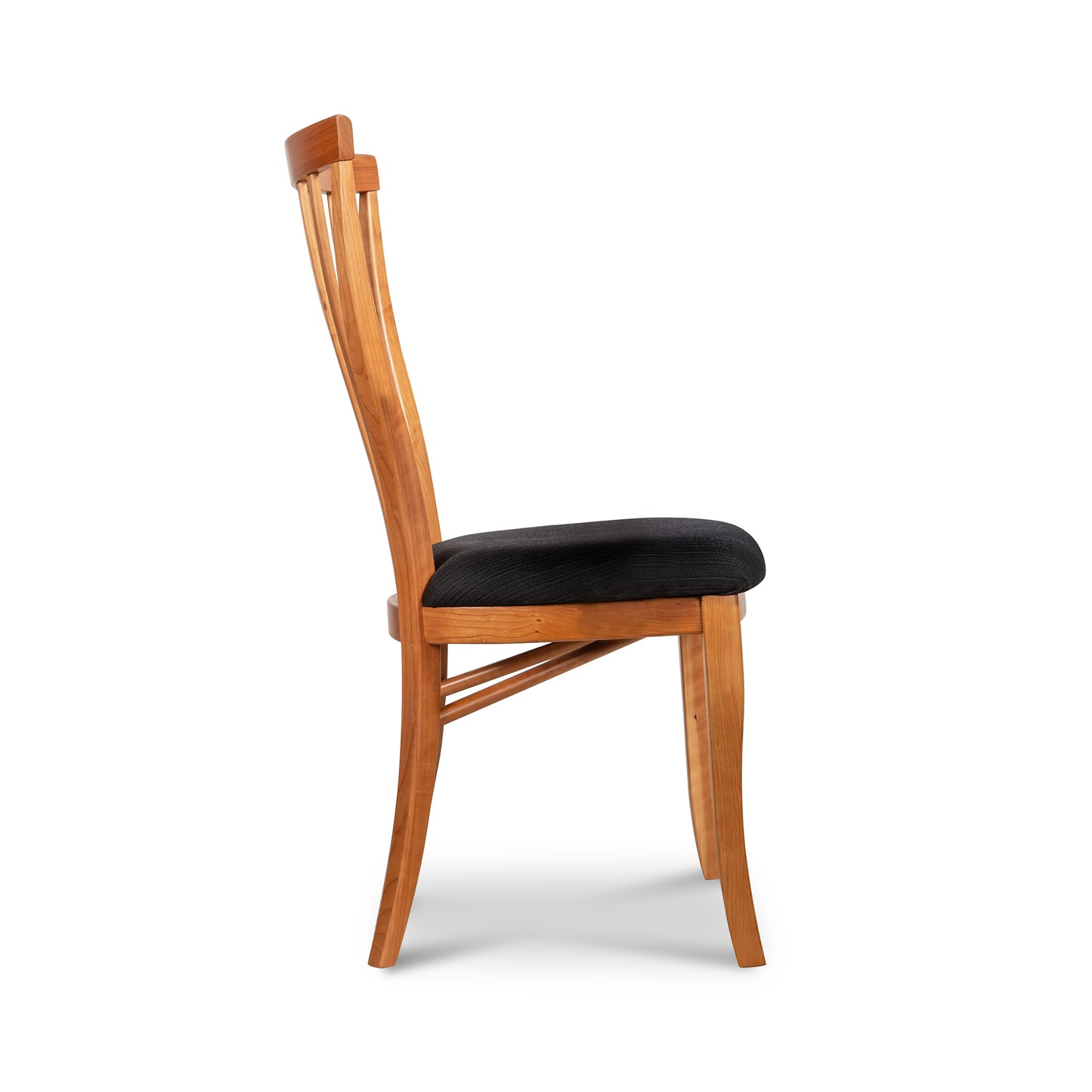 Classic Shaker Chair #1 by Lyndon Furniture with black cushioned seat, high backrest, and curved legs; ergonomic design ideal for dining.