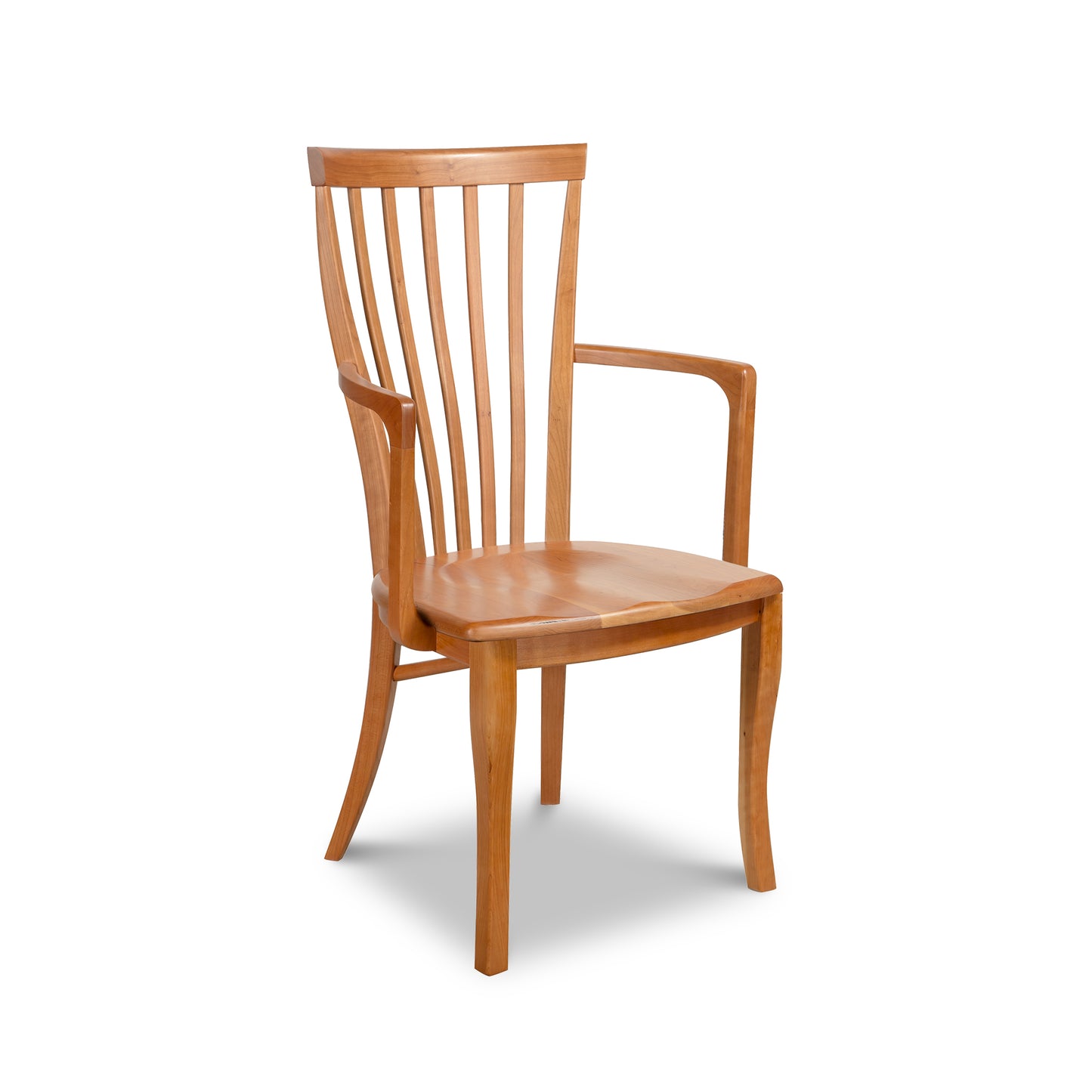 Classic Shaker Chair #1 by Lyndon Furniture, featuring armrests, natural finish, and curved slat backrest. Sustainably crafted wooden furniture.