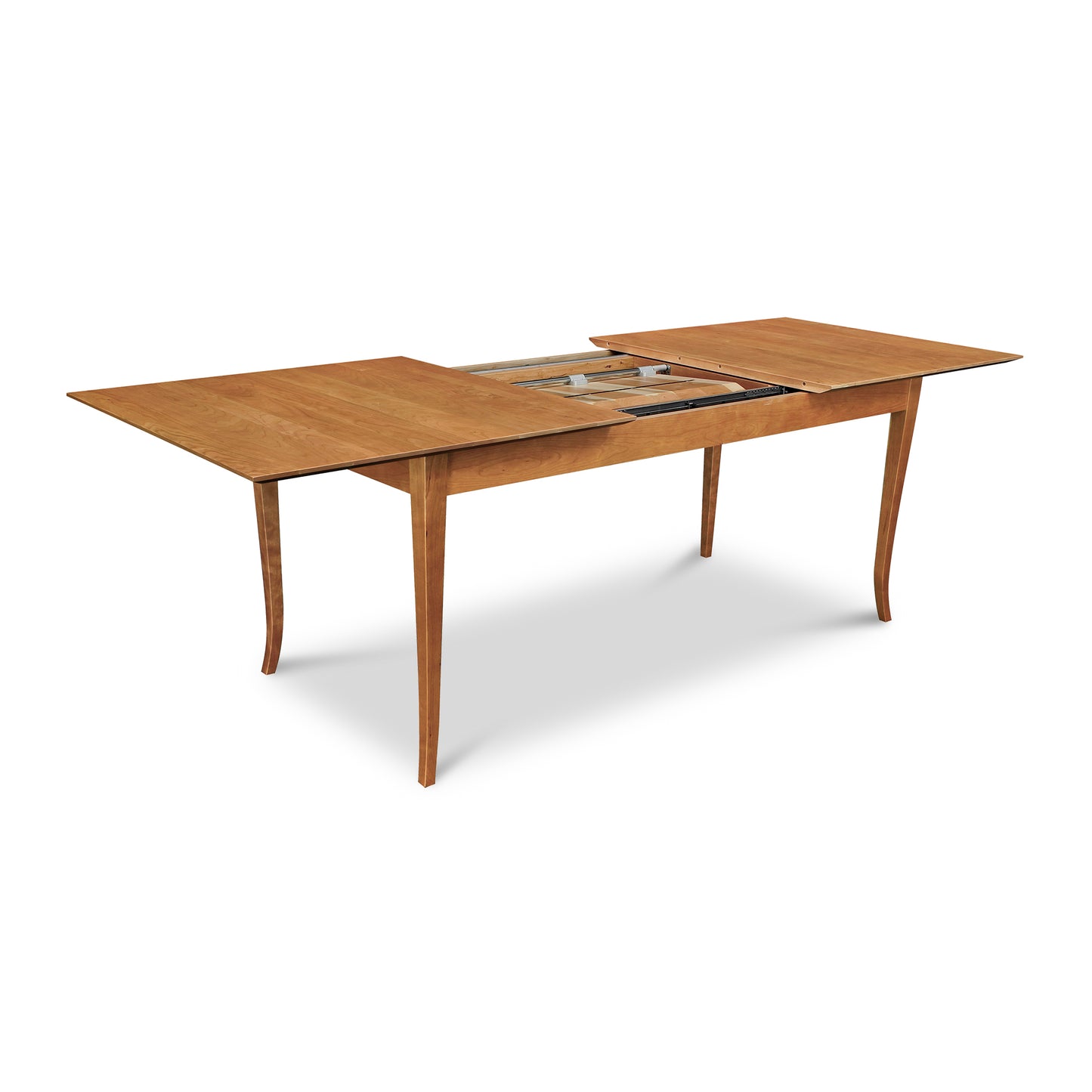 A Classic Shaker Flare Leg Butterfly Extension Table by Lyndon Furniture with flared legs and two drawers.