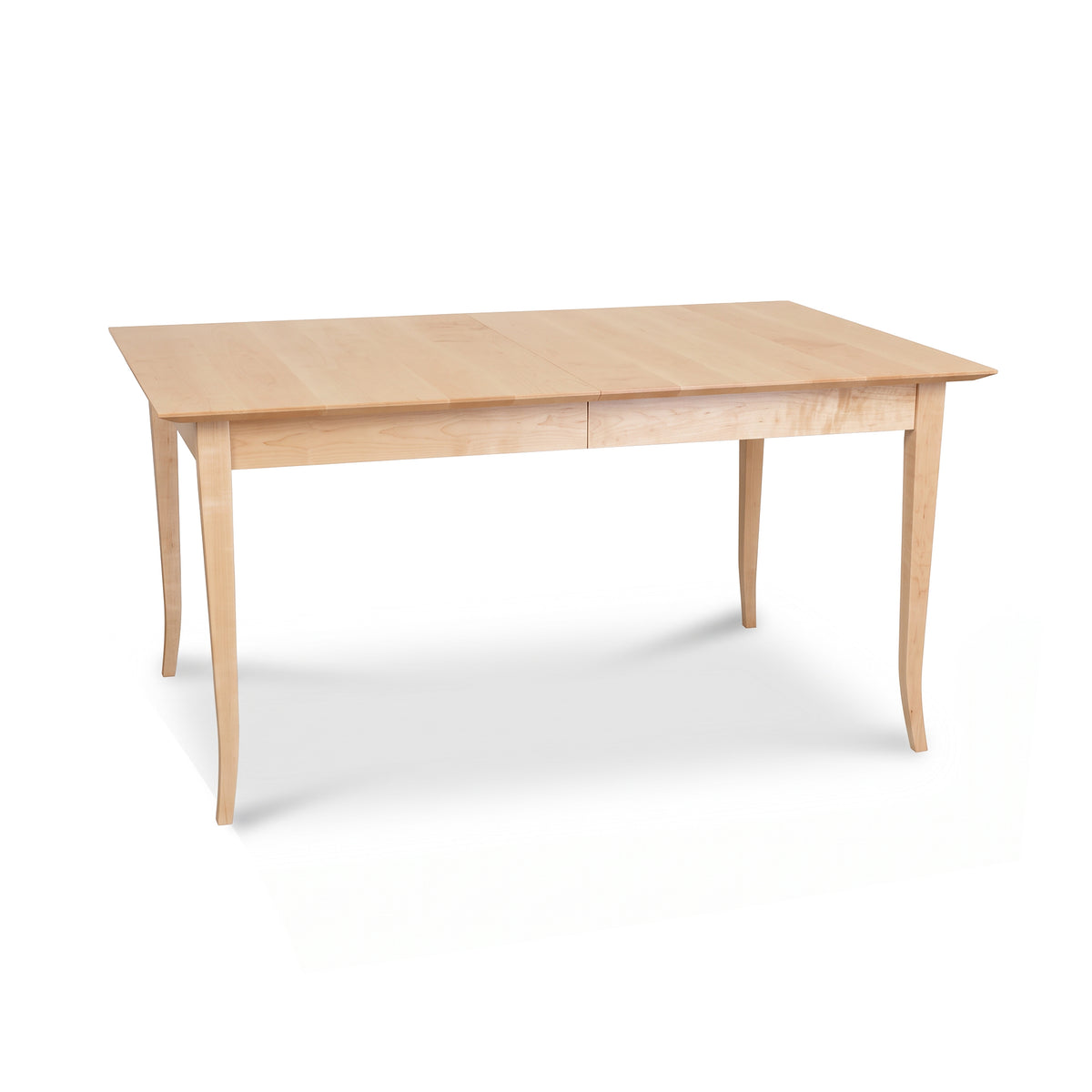 Lyndon Furniture Classic Shaker Flare Leg Extension Dining Table crafted from light solid wood with a rectangular top and distinct flared legs.