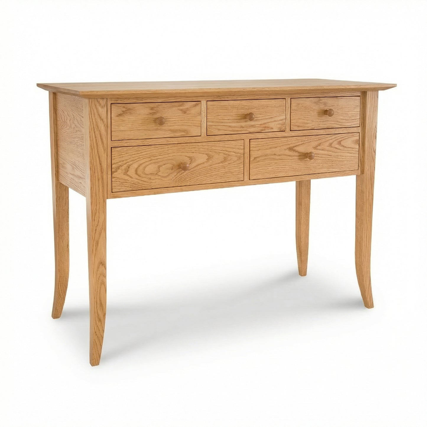 Lyndon Furniture Classic Shaker Flare Leg 48" Hunt Board with five drawers, straight edges, and signature curved legs crafted in American hardwood.