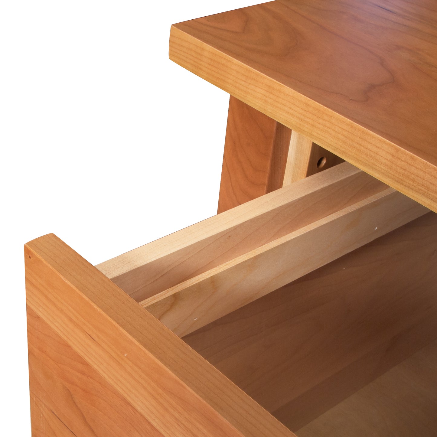 Large Wood Flare Leg Executive Desk by Lyndon Furniture featuring a detailed view of the smoothly finished drawer and crafted solid wood construction.