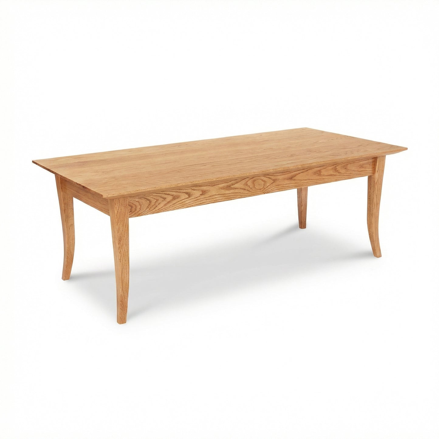 Classic Shaker Flare Leg Coffee Table by Lyndon Furniture with four curved legs, crafted in Vermont, American-made, displayed on plain white.