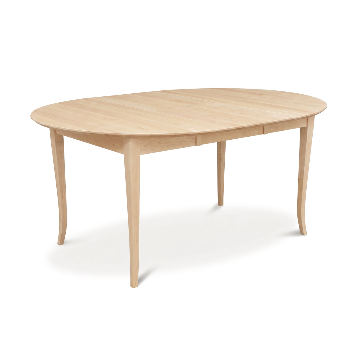 Classic Shaker Flare Leg Round Extension Table by Lyndon Furniture, handcrafted from solid hardwoods with elegant tapered legs and a smooth round top.