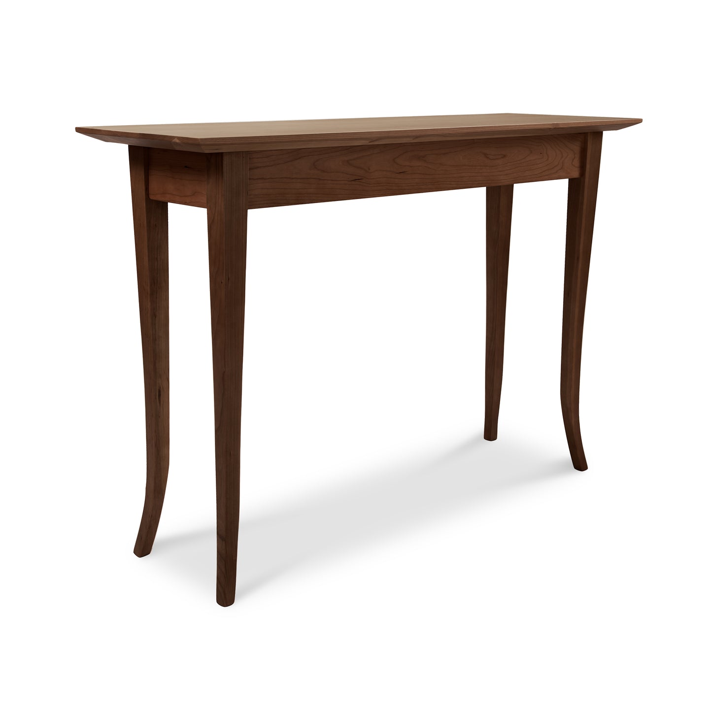 Classic Shaker Flare Leg Sofa Table by Lyndon Furniture with rectangular top and distinctive flared legs, highlighted for its craftsmanship.