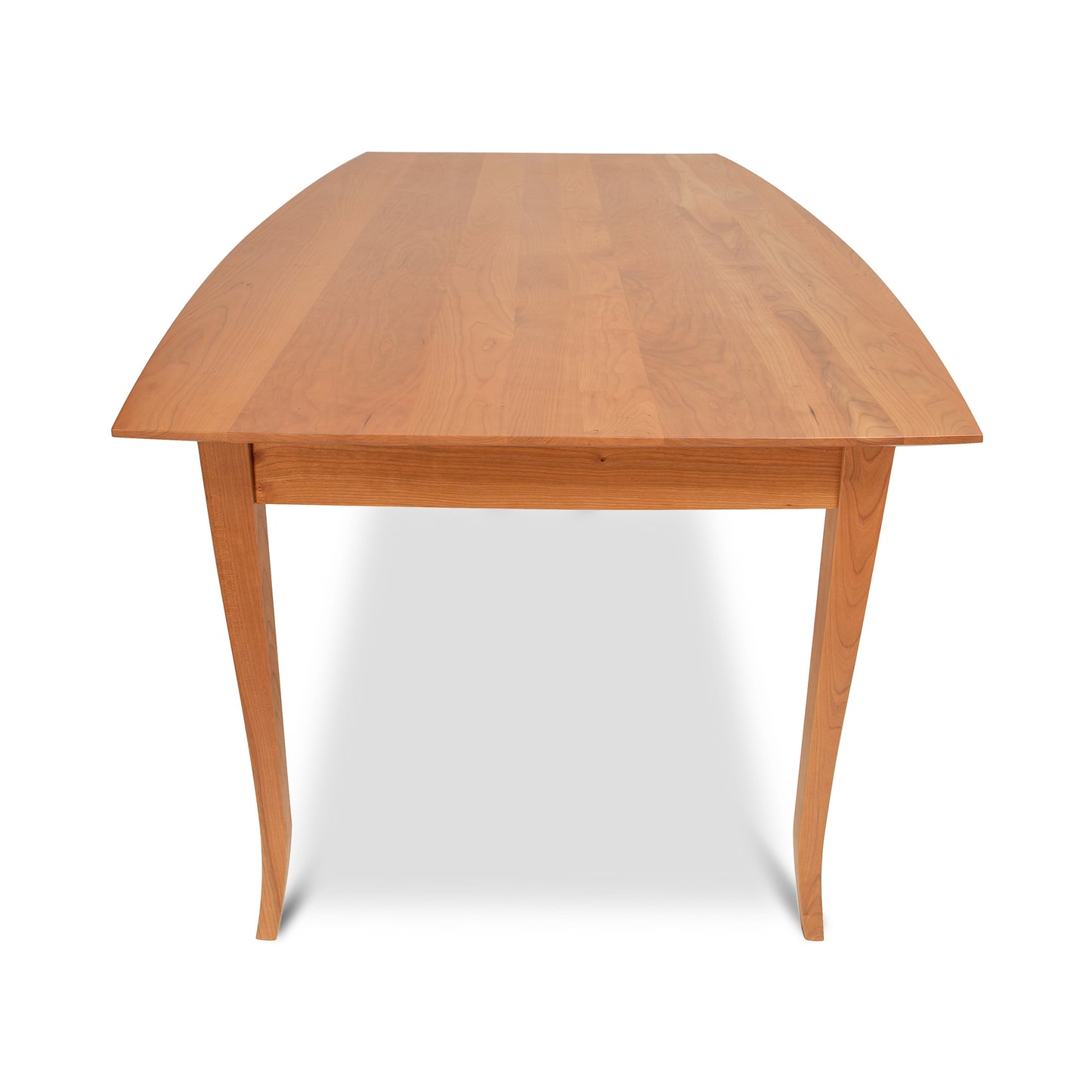 Lyndon Furniture Classic Shaker Flare Leg Boat Top Table with curved legs and polished finish, viewed from the short end.