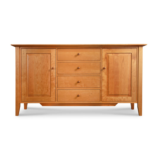 Classic Shaker Large Buffet by Lyndon Furniture with a natural wood finish, 2 doors, and 4 drawers crafted from sustainable hardwoods.