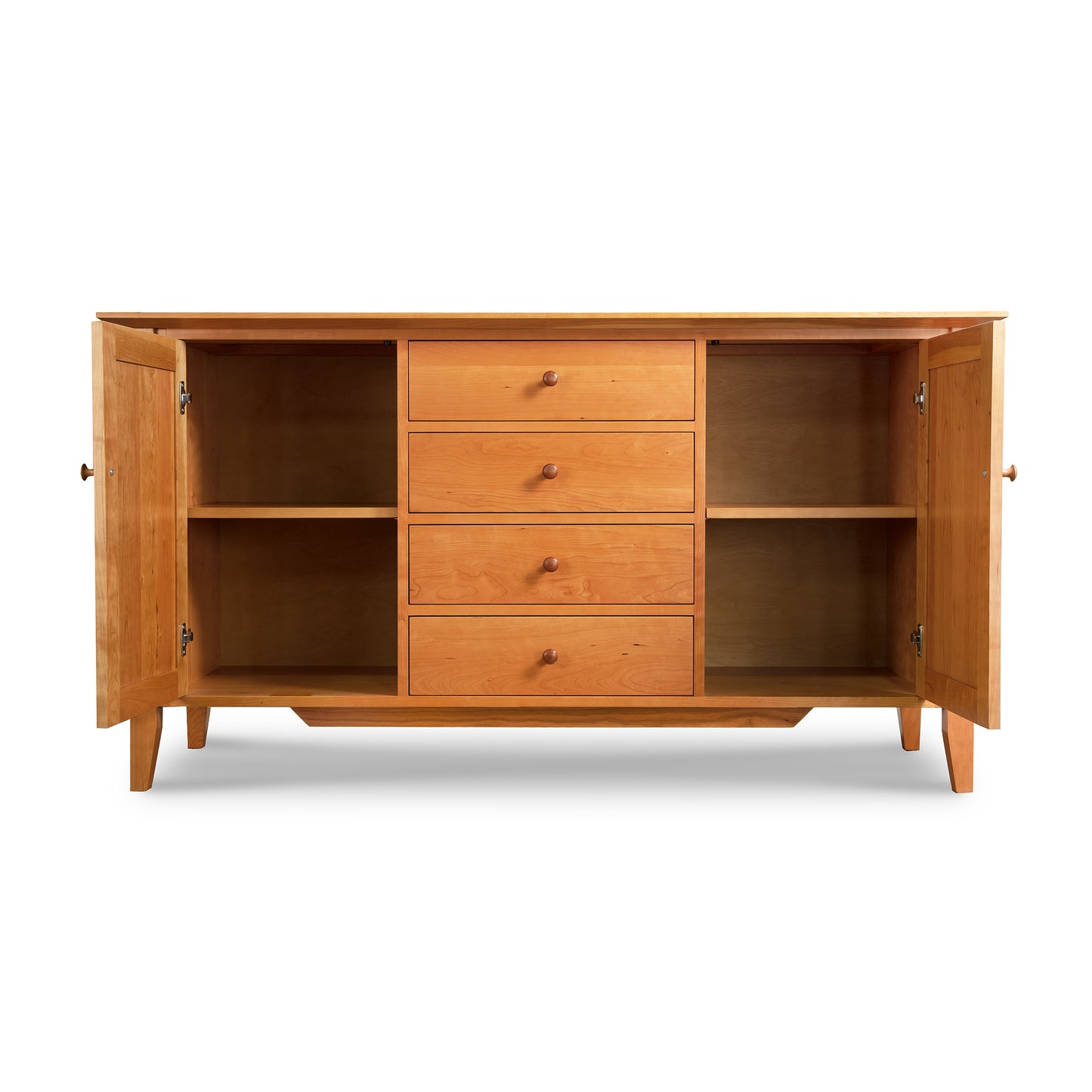 Lyndon Furniture Classic Shaker Large Buffet with doors, four drawers, and shelves crafted from sustainably harvested hardwoods.