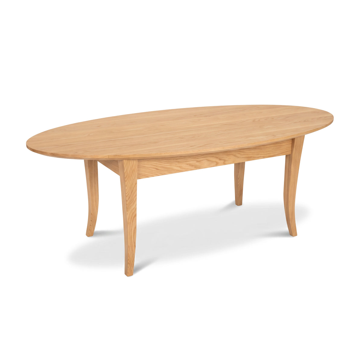 Classic Shaker Flare Leg Oval Top Coffee Table by Lyndon Furniture in light wood, featuring elegant craftsmanship and smooth oval top.