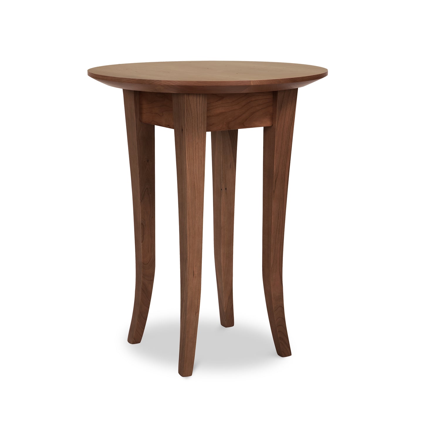 Lyndon Furniture Classic Shaker round end table with flared, curved legs and a smooth solid wood finish.