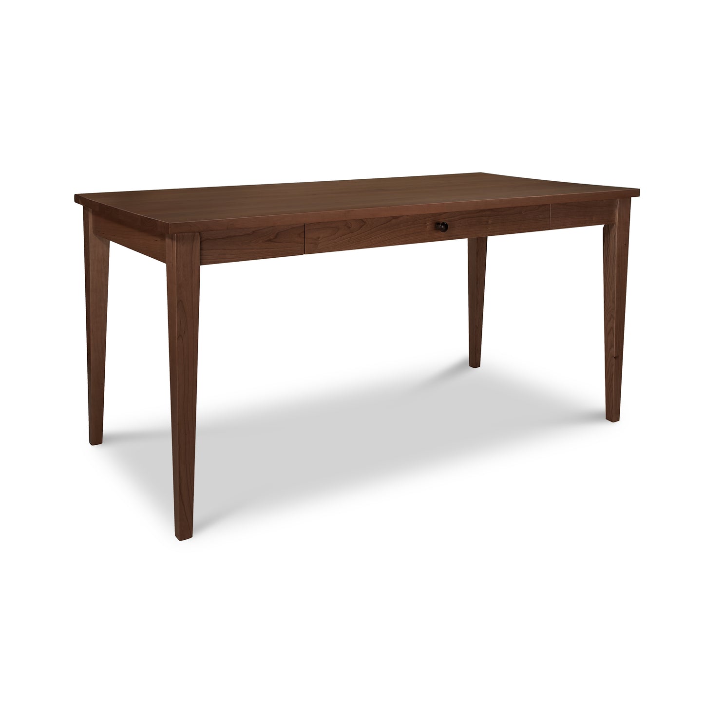 Classic Shaker Writing Desk by Lyndon Furniture in natural solid wood with tapered legs and central eco-friendly drawer, showcasing handcrafted American craftsmanship.