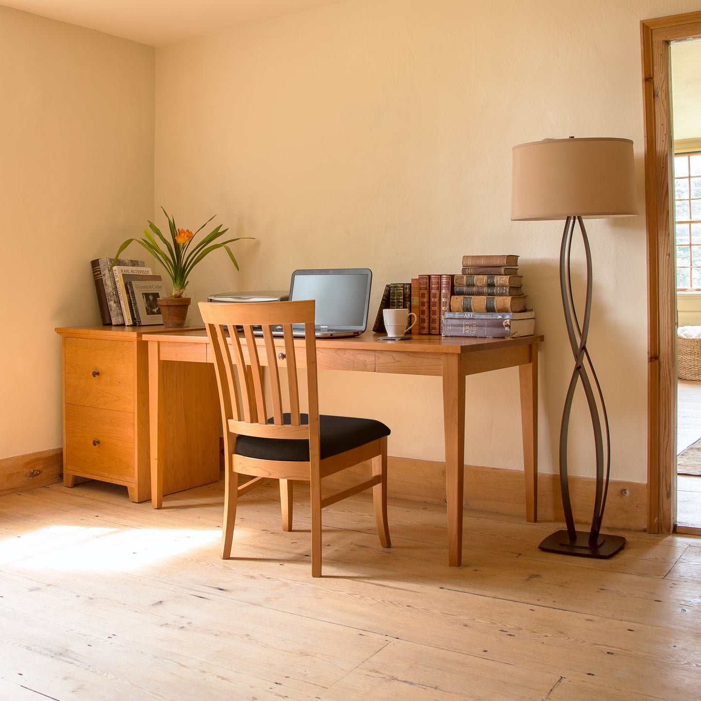 Lyndon Furniture Classic Shaker Writing Desk in natural wood, featuring a simple, elegant design and fine craftsmanship.
