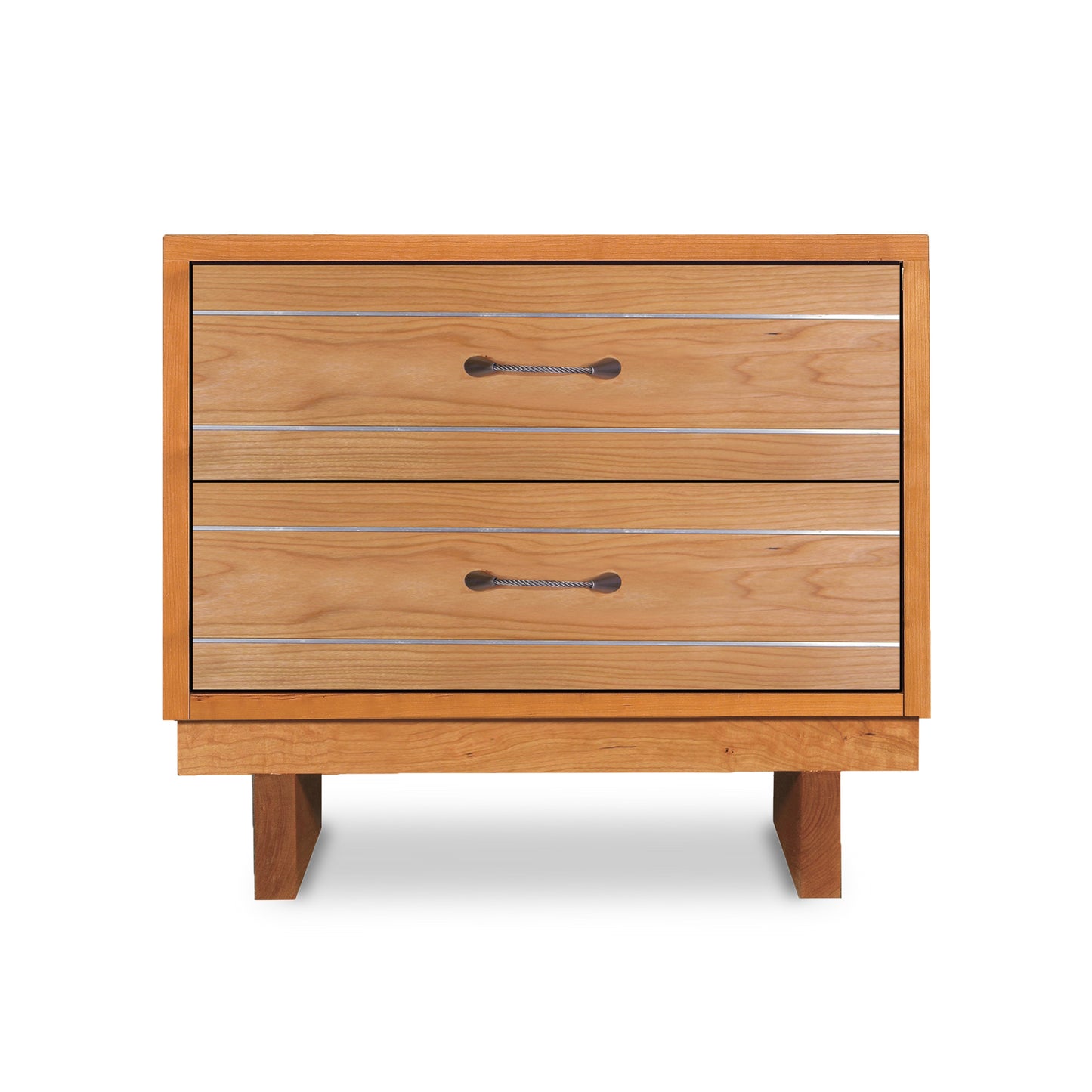 Contemporary Cable 2-Drawer Chest crafted from solid wood with sleek metal handles, showcasing a modern design by Vermont Furniture Designs.