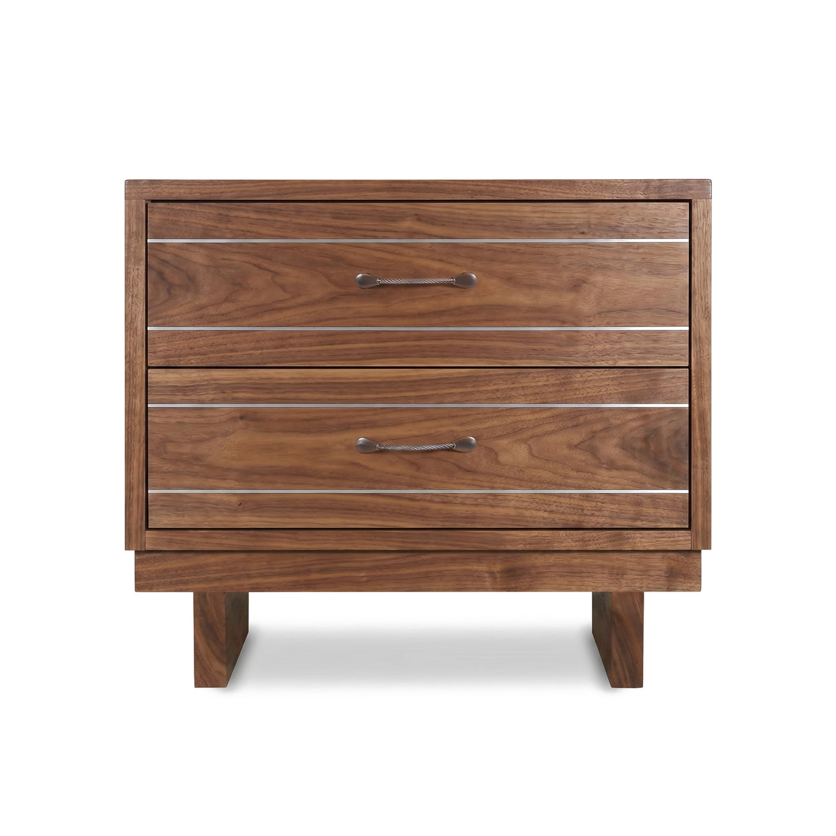 Contemporary Cable 2-Drawer Chest by Vermont Furniture Designs in solid wood with sleek metal handles, showcasing American craftsmanship.