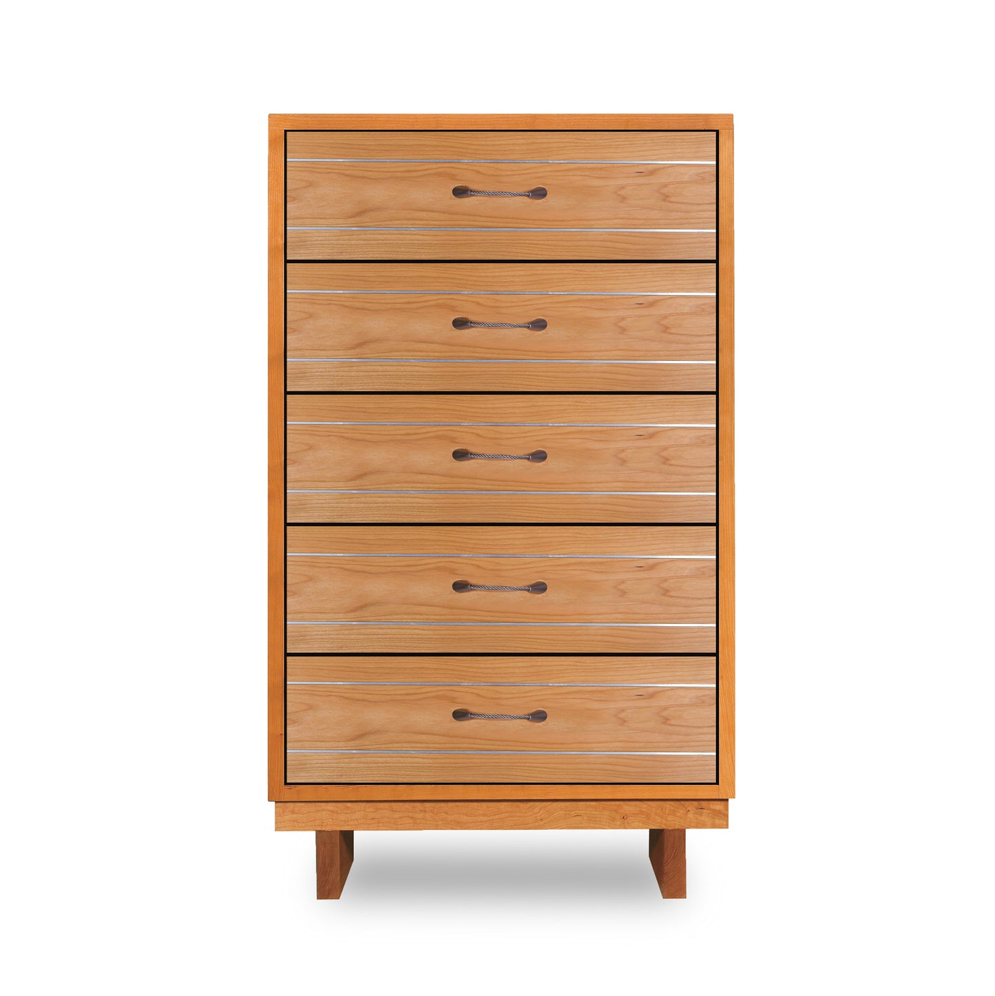 Contemporary Cable 5-Drawer Chest by Vermont Furniture Designs with unique cable pulls and sturdy short legs, crafted in American hardwood.