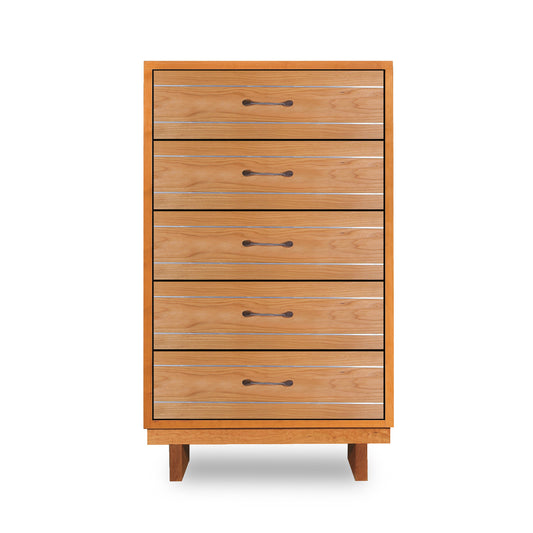 Contemporary Cable 5-Drawer Chest by Vermont Furniture Designs with unique cable pulls and sturdy short legs, crafted in American hardwood.