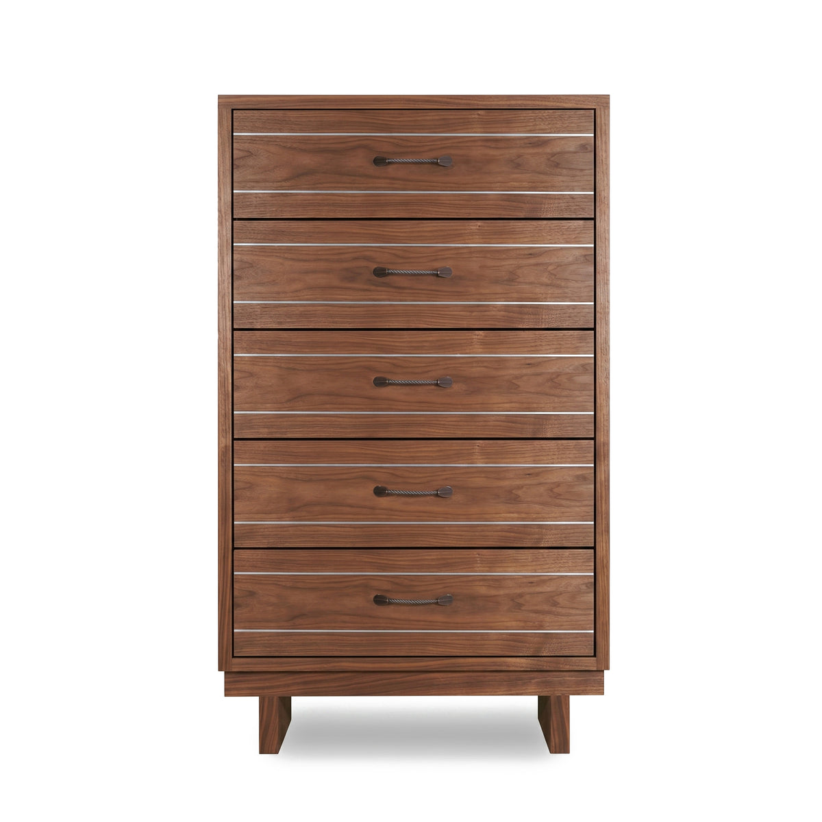 Contemporary Cable 5-Drawer Chest by Vermont Furniture Designs featuring solid wood, sleek horizontal handles, and minimalist short legs.