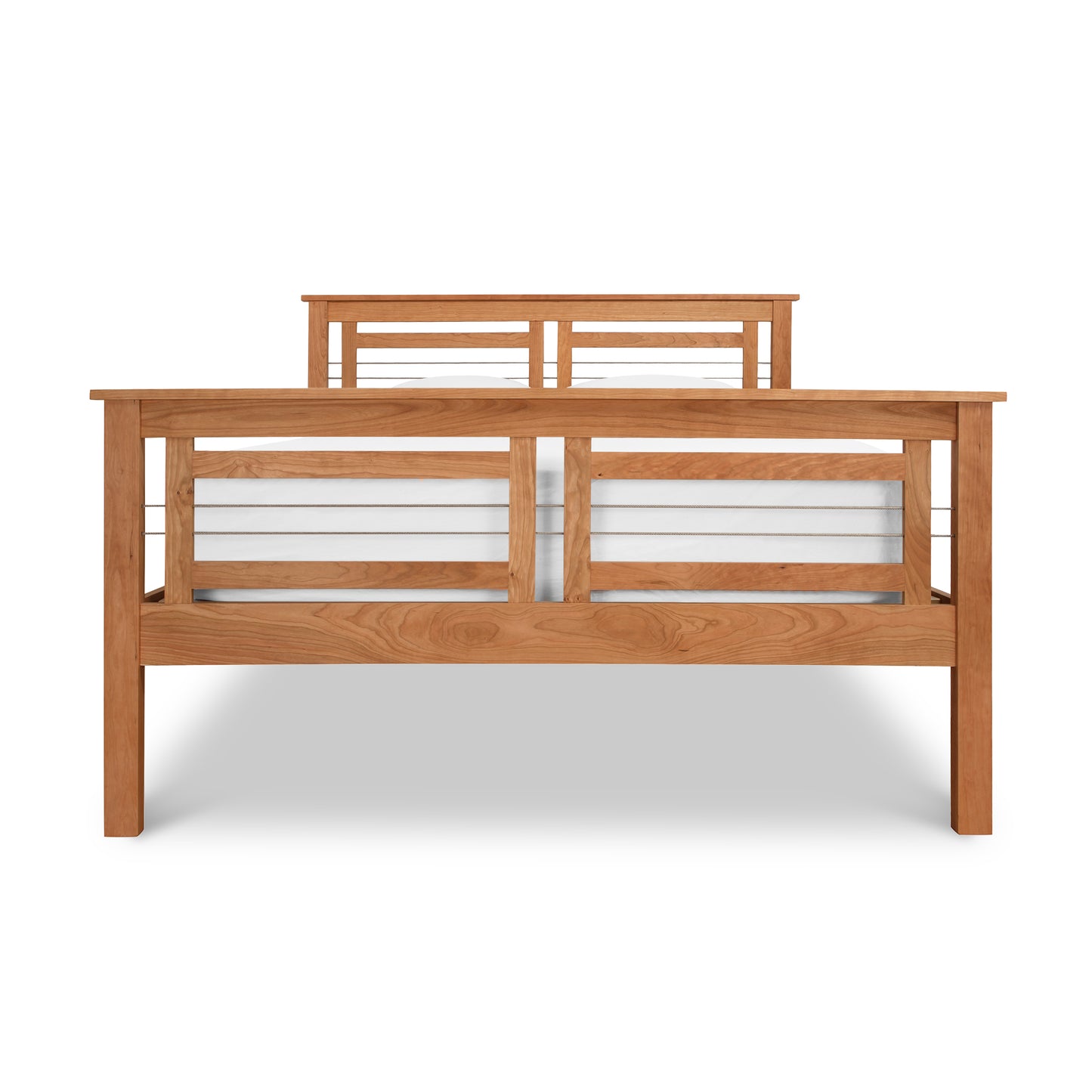 Contemporary Cable Bed with slatted headboard and footboard, highlighting solid hardwood craftsmanship by Vermont Furniture Designs.
