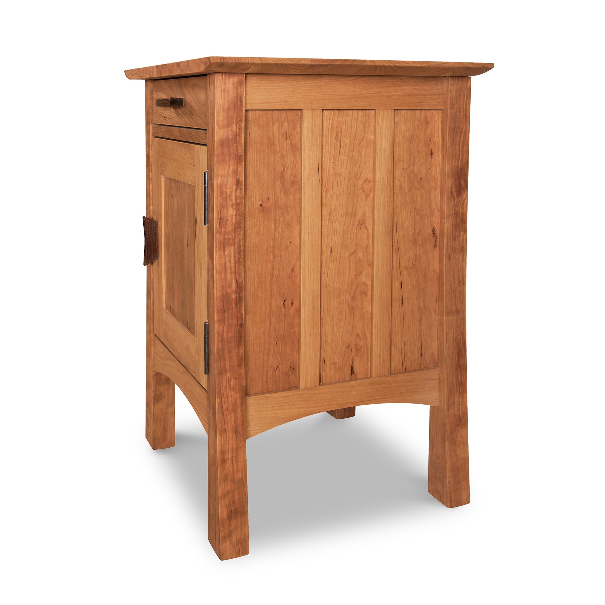A Vermont Furniture Designs Contemporary Craftsman 1-Drawer Nightstand with Door, isolated on a white background.