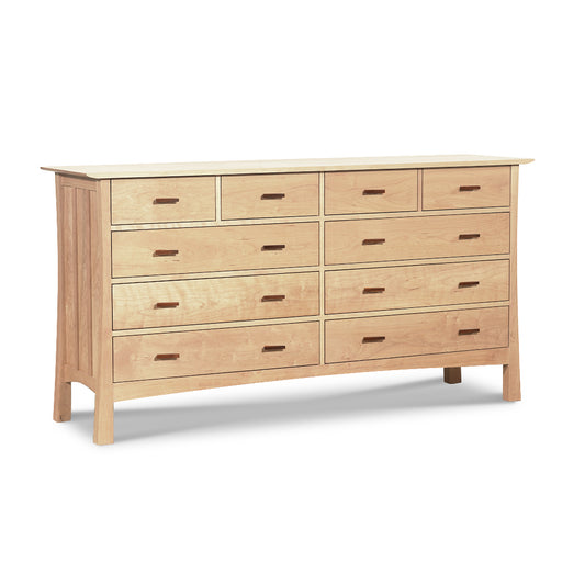 Handcrafted Vermont Furniture Designs Contemporary Craftsman dresser made of solid wood with 10 drawers and minimalist handles.