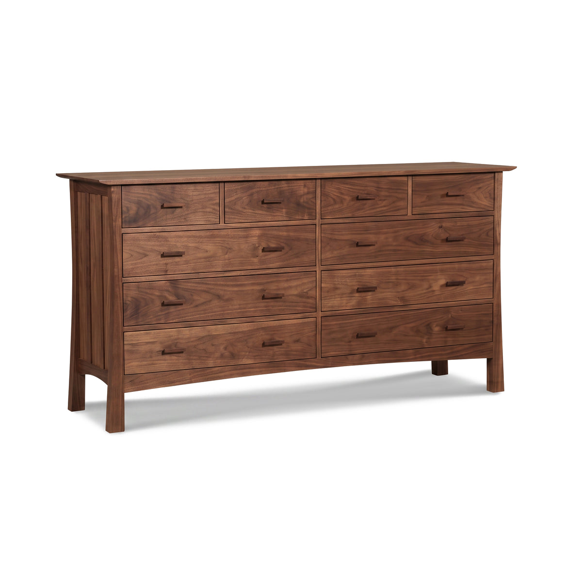 Handcrafted Vermont Furniture Designs dresser featuring 10 drawers with metal handles, crafted in solid natural wood with a warm brown finish.