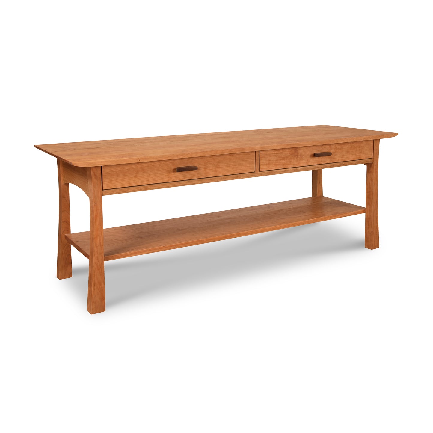 Contemporary Craftsman Console Coffee Table crafted from solid hardwood with an eco-friendly finish, showcasing clean lines and expert Vermont craftsmanship.