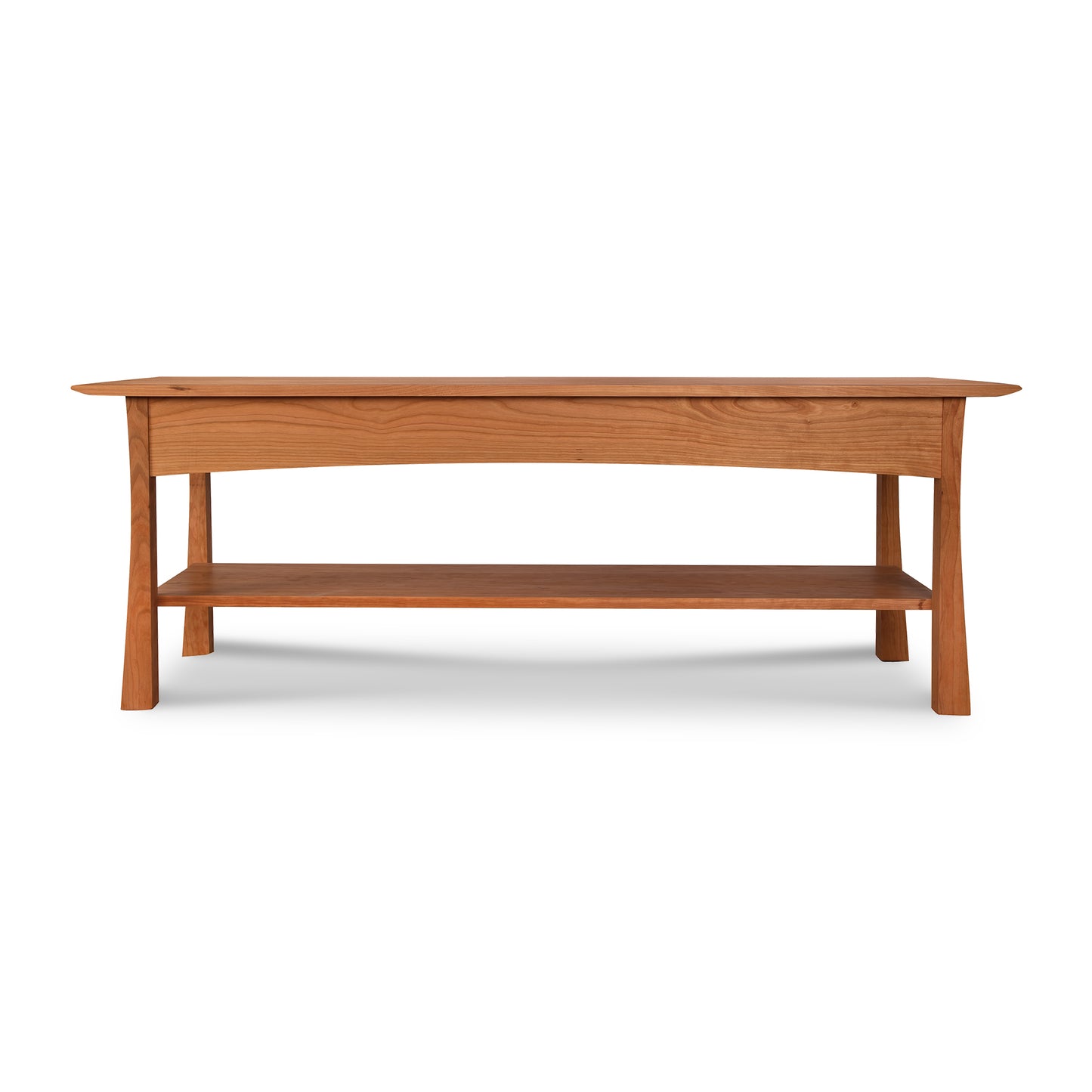 Contemporary Craftsman Console Coffee Table with flat top, lower shelf, and solid hardwood construction by Vermont Furniture Designs.