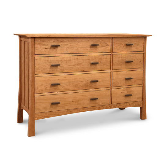 A Vermont Furniture Designs Contemporary Craftsman 8-Drawer Dresser, featuring a simple design and wooden handles, isolated on a white background.