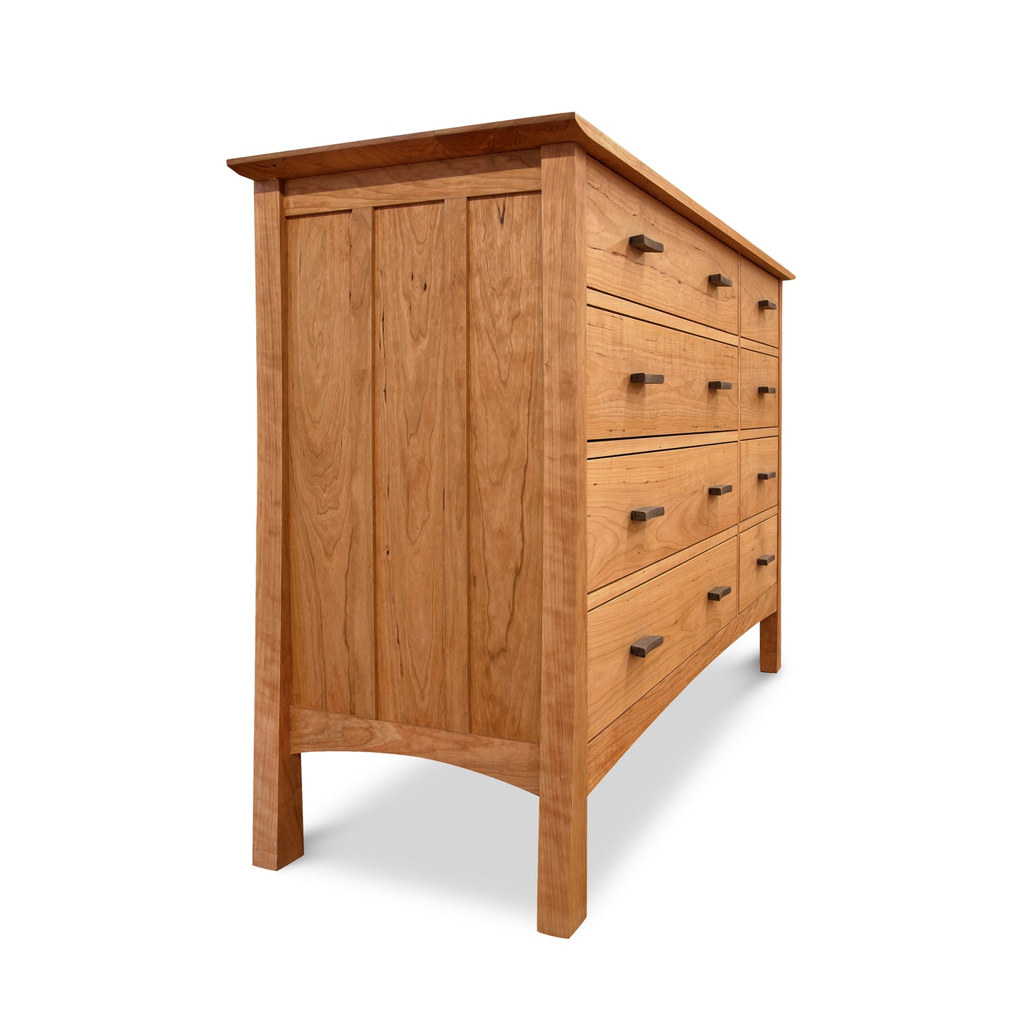 Contemporary Craftsman 6-Drawer Dresser by Vermont Furniture Designs, crafted in solid wood with dark handles, displayed from an angled perspective.