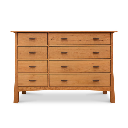 Vermont Furniture Designs Cargill Contemporary Craftsman 6-drawer dresser with dark handles and sturdy four-leg base, American made.