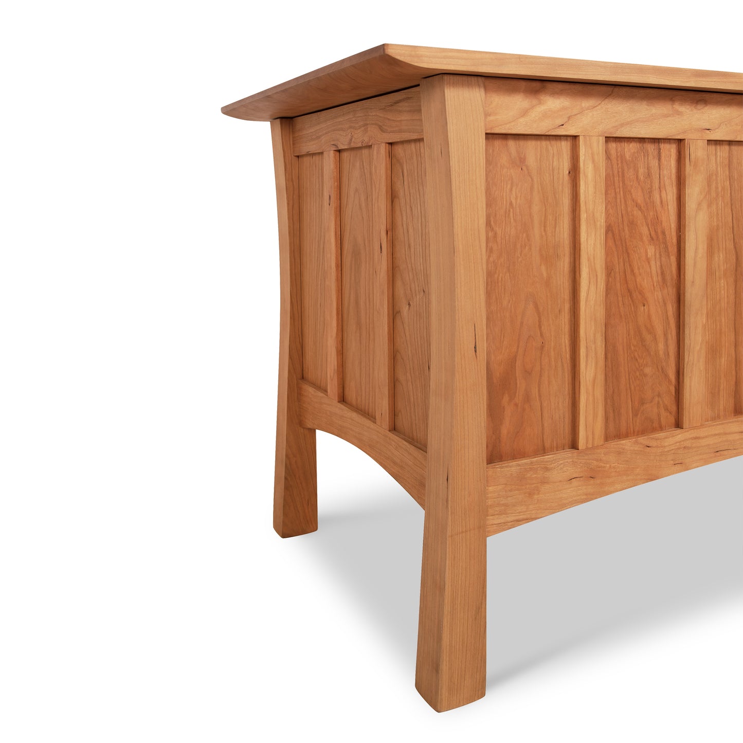 Contemporary Craftsman Blanket Chest with panel detailing and curved legs, handcrafted by Vermont Furniture Designs.