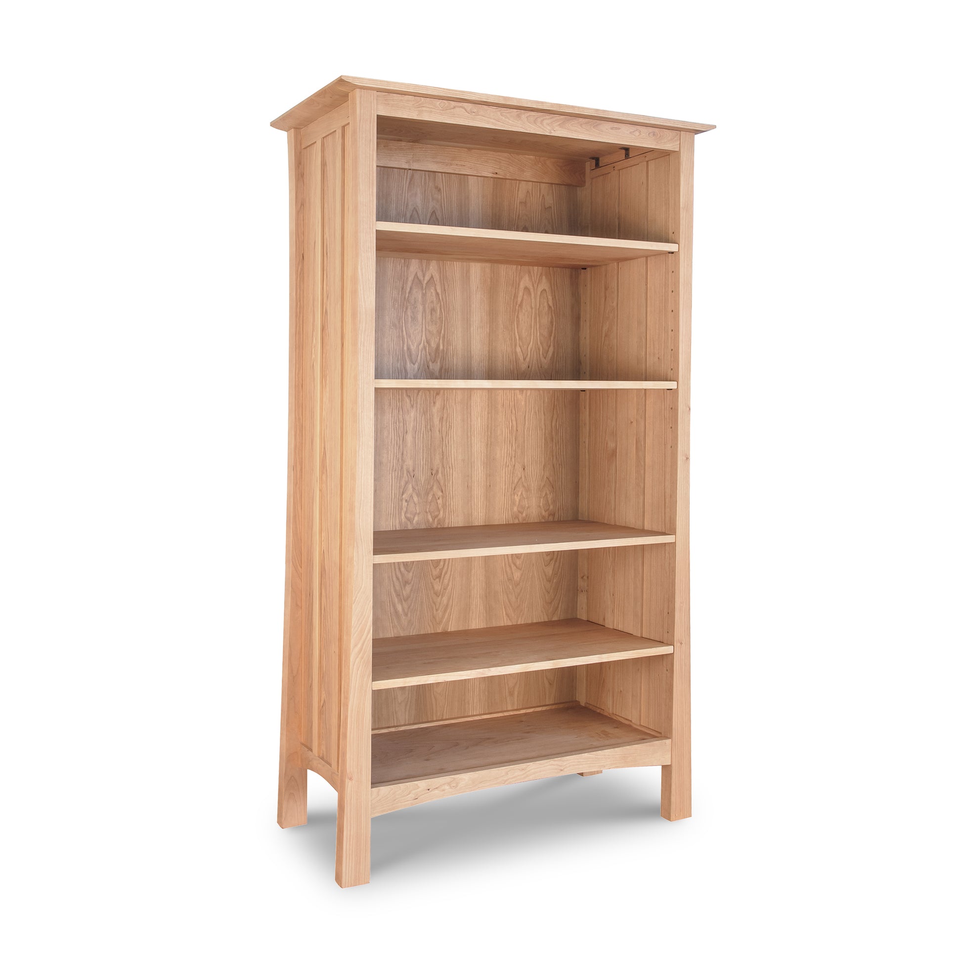 Contemporary Craftsman Custom Bookcase with five spacious shelves, handcrafted in natural wood by Vermont Furniture Designs.