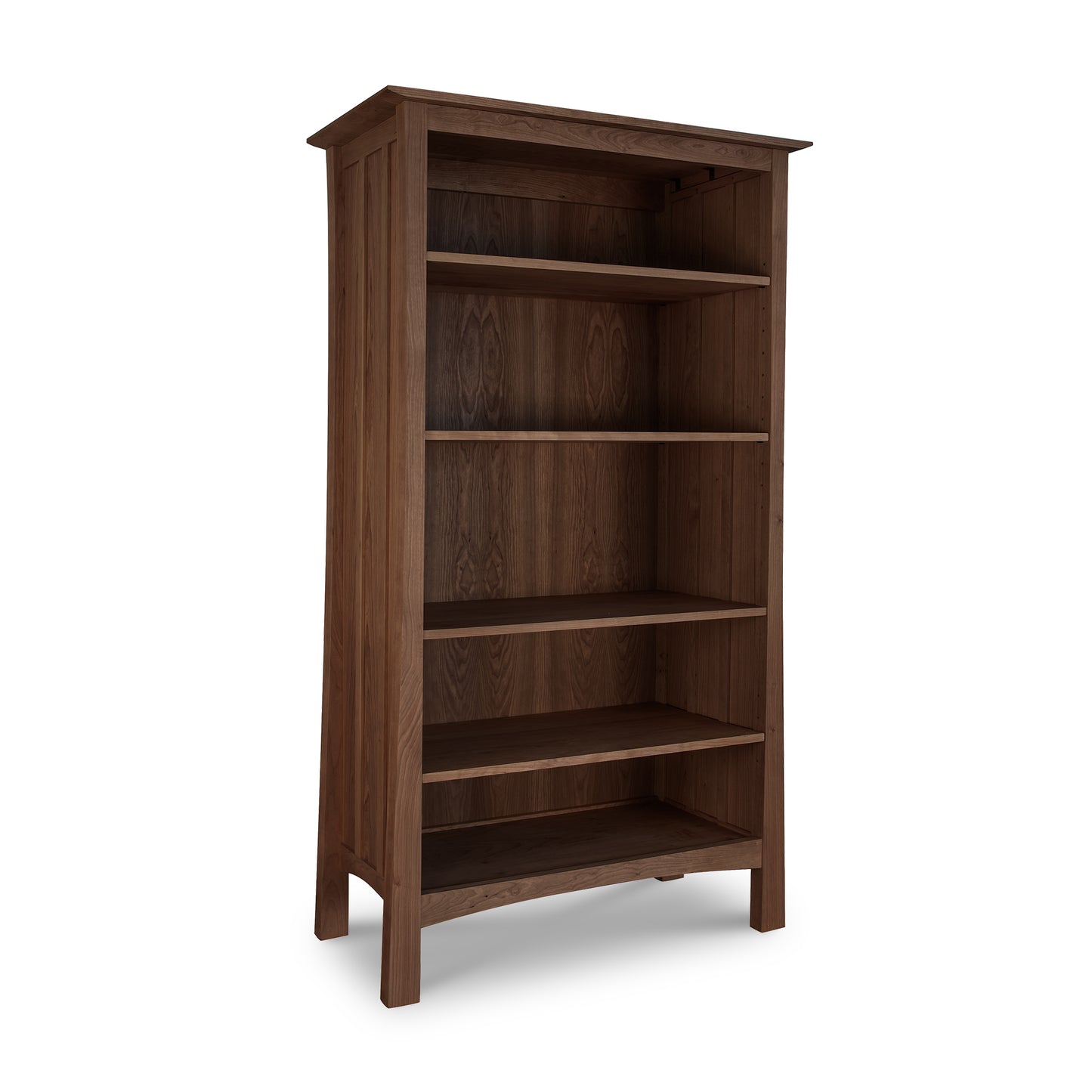 Contemporary Craftsman Custom Bookcase by Vermont Furniture Designs with 5 wood shelves, smooth finish, and 4 sturdy short legs.