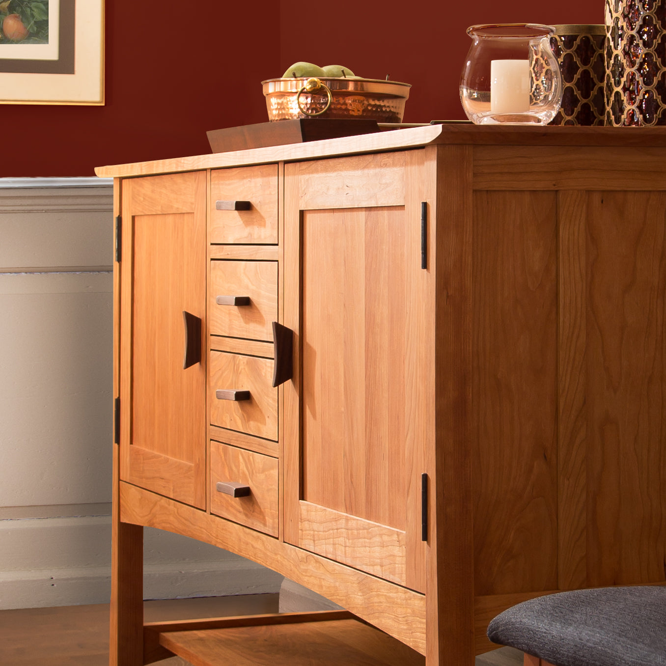 Contemporary Craftsman Huntboard by Vermont Furniture Designs featuring three drawers and cabinets.