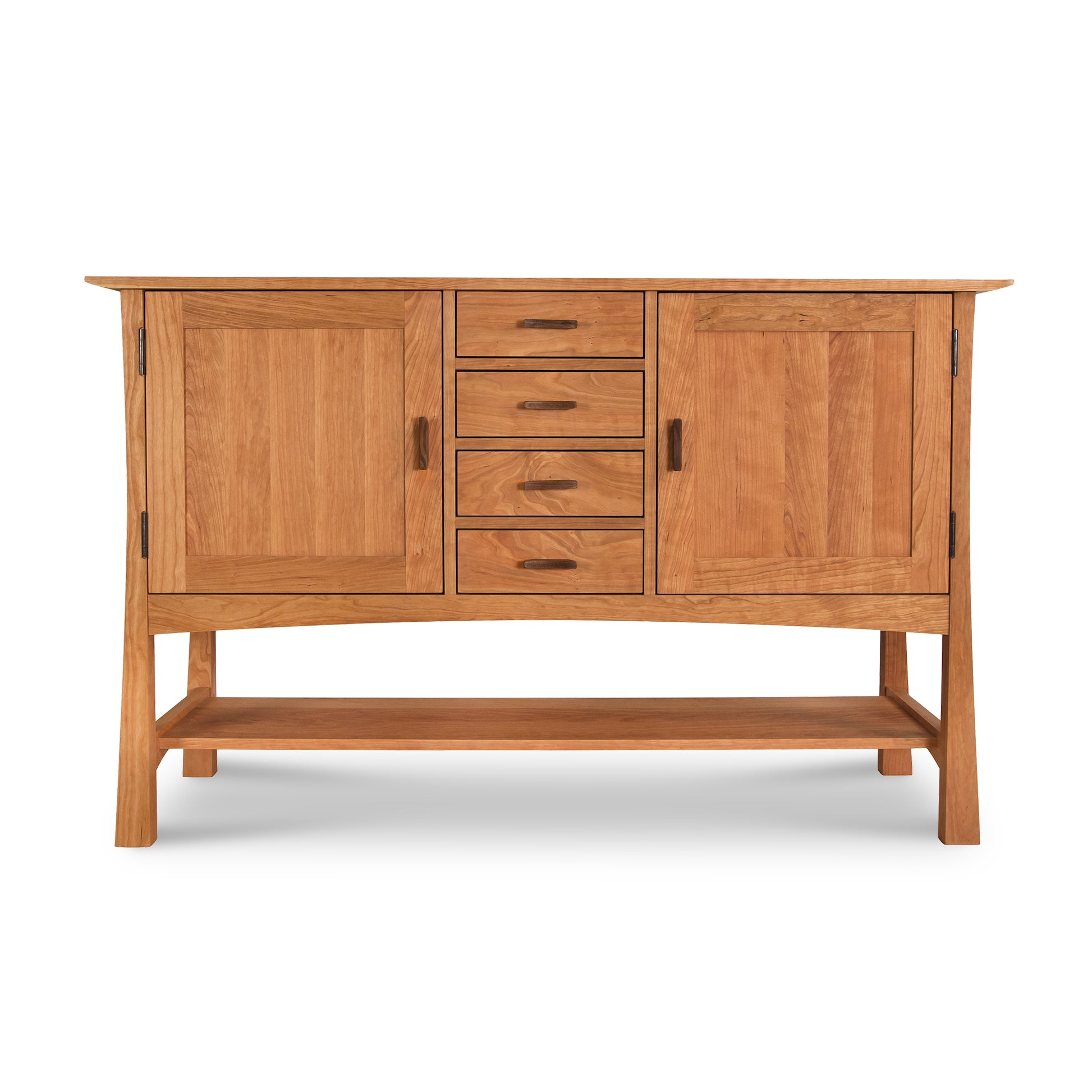 Solid wood Vermont Furniture Designs Contemporary Craftsman Huntboard with 2 cabinets, 3 drawers, and an open shelf.