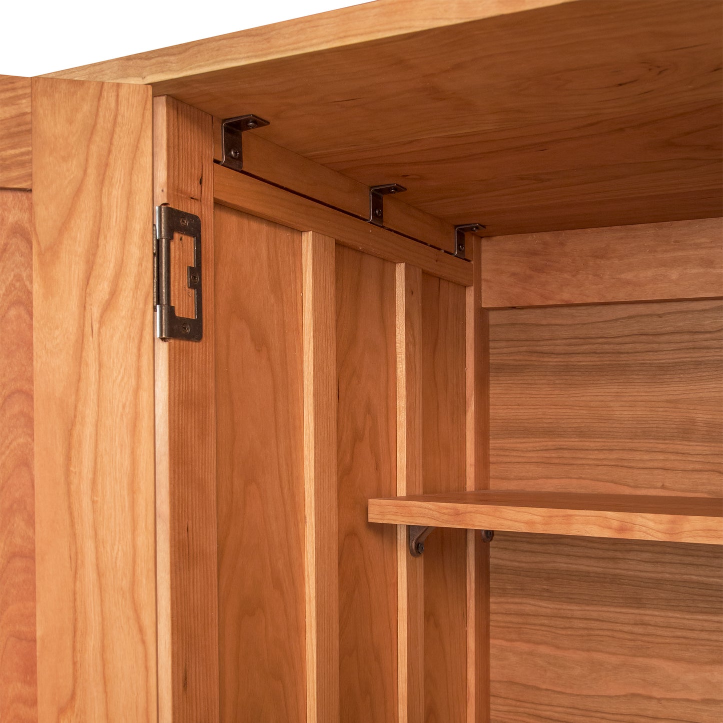 Contemporary Craftsman Huntboard by Vermont Furniture Designs with solid wood, metal hinges on open door, and right-side shelf.