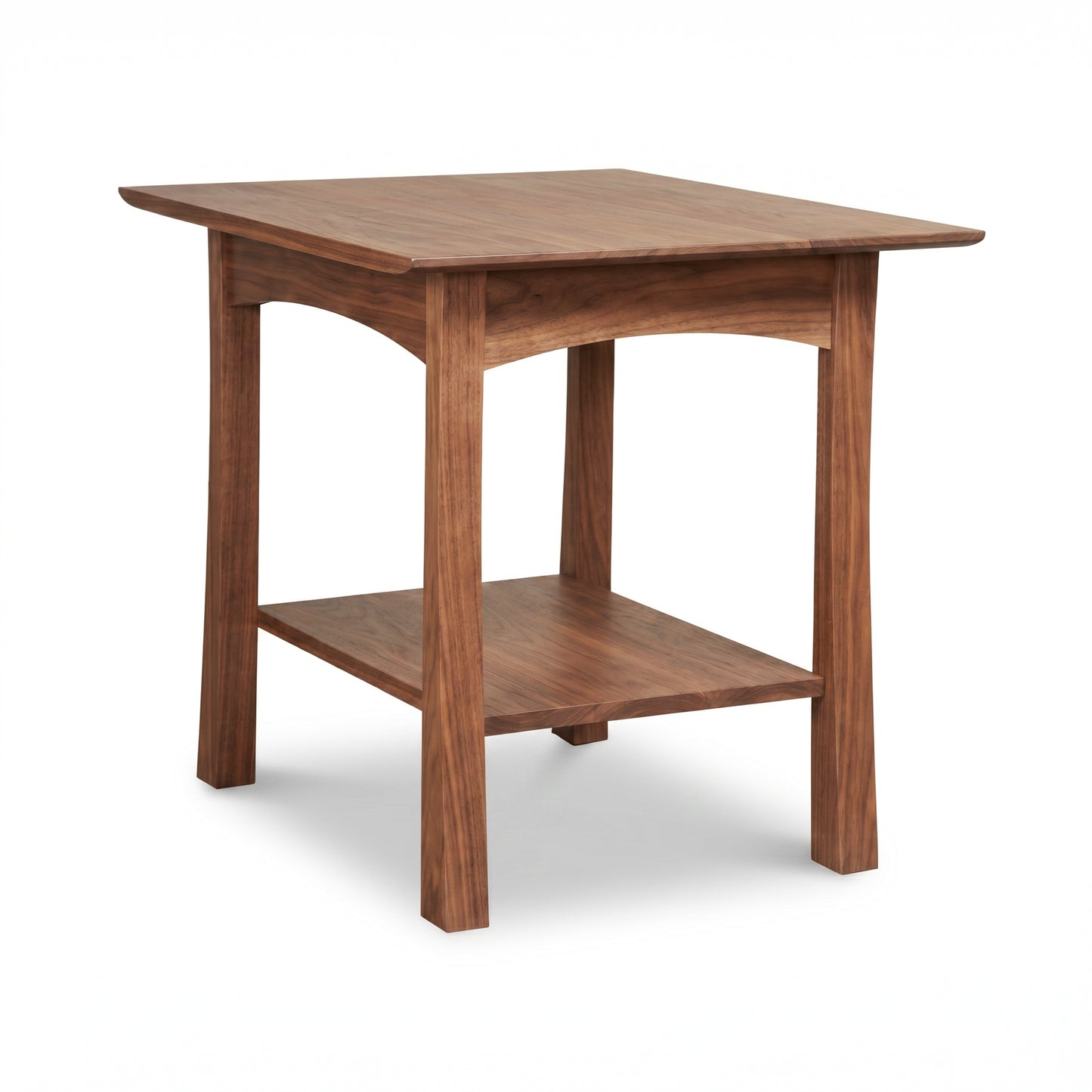 Vermont Furniture Designs Contemporary Craftsman Lamp Table in solid hardwood with four legs and lower shelf, showcasing fine American craftsmanship.