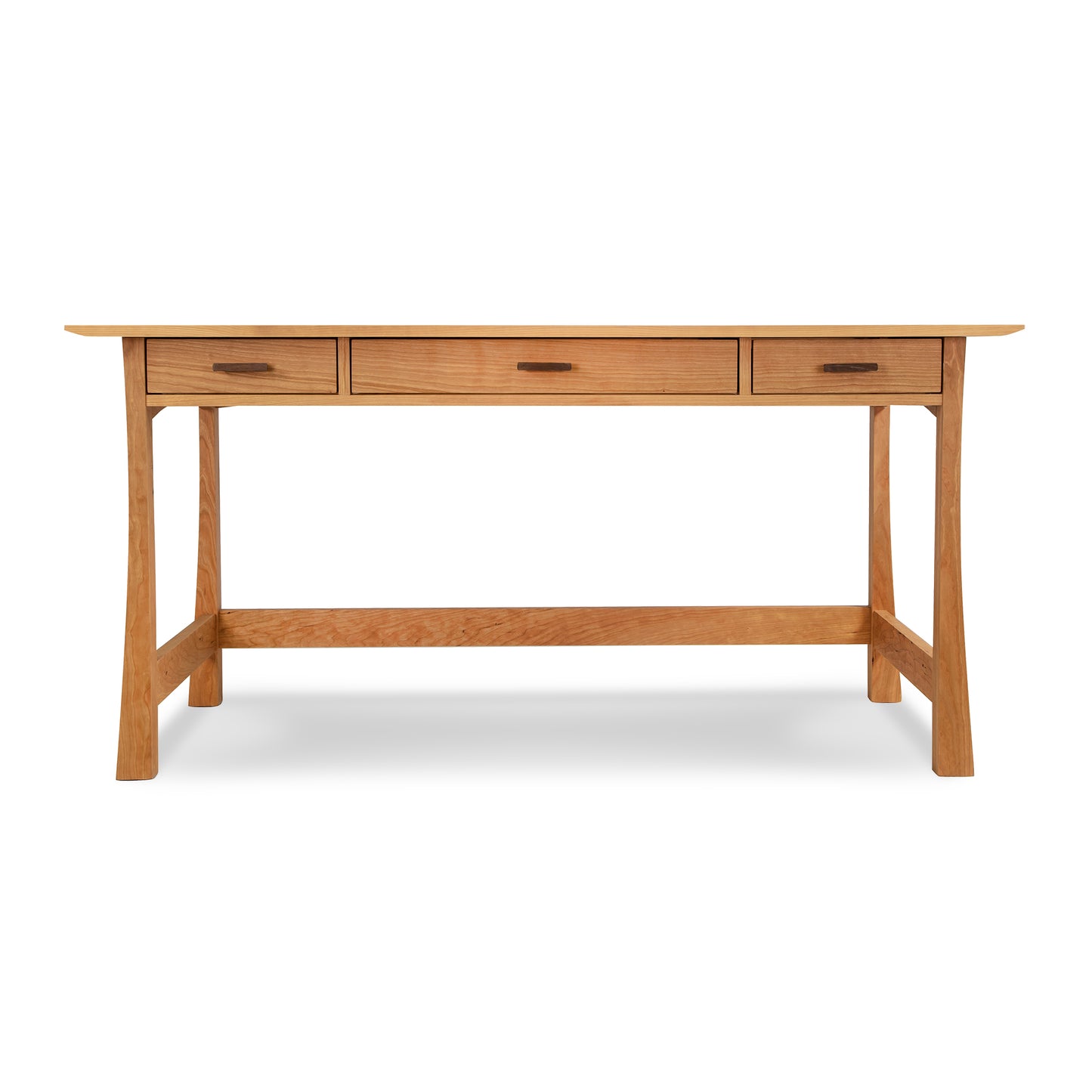 Contemporary Craftsman Library Desk with three drawers and elegant curved legs, crafted by Vermont Furniture Designs.