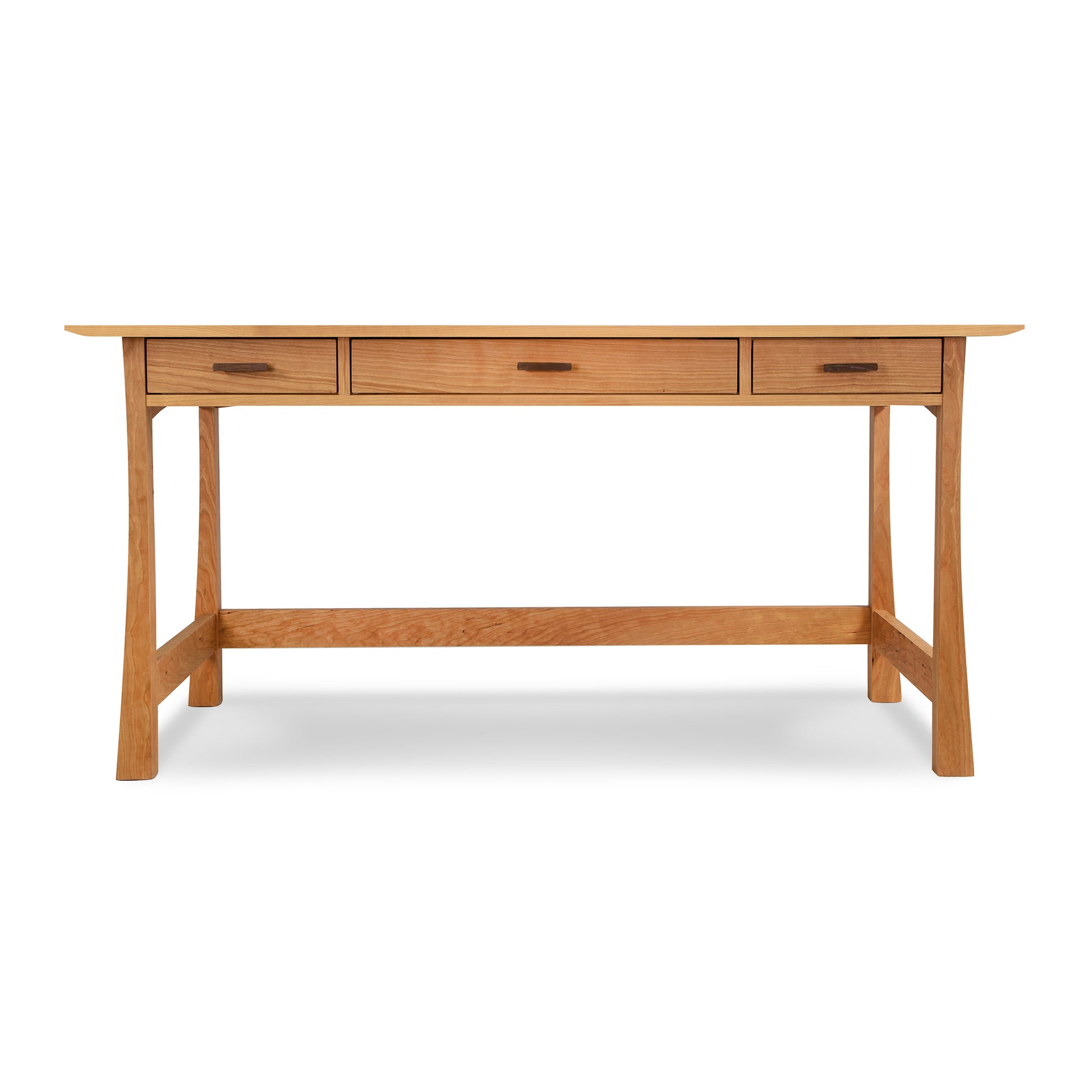 Contemporary Craftsman Library Desk with three drawers and elegant curved legs, crafted by Vermont Furniture Designs.