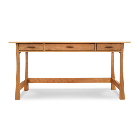 Contemporary Craftsman Library Desk with three drawers and elegant curved legs, crafted by Vermont Furniture Designs.